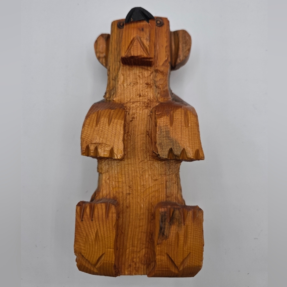 Hand Carved Wooden Rustic Bear 9" Solid Light Color - Picture 7 of 11